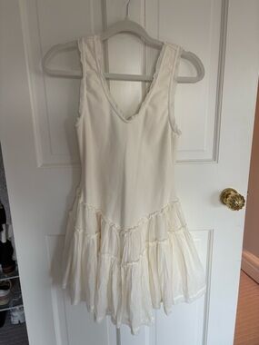 Free People Cream Tiered Mini Dress
